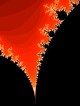 Digital computer graphic - rendering. Patterned fractal Mandelbrot in a red color for design.