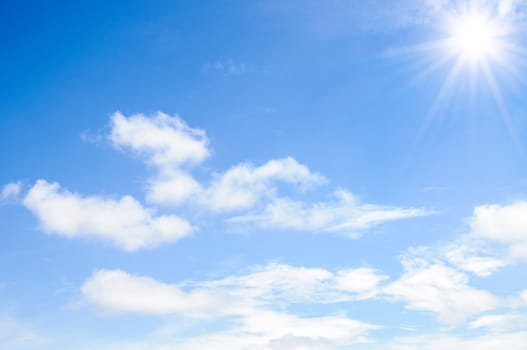 Blue sky with clouds and sun,Background.