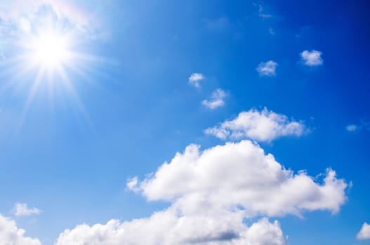 Blue sky with clouds and sun,Background.