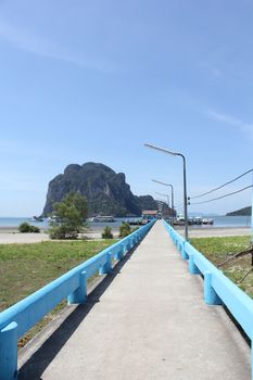 bridge on the seaside with blue sky