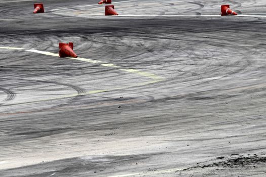 Background with tire marks on road track