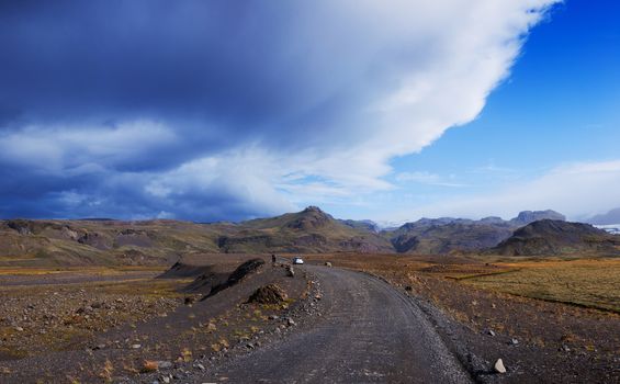 Gravel country route in Iceland. Summer time