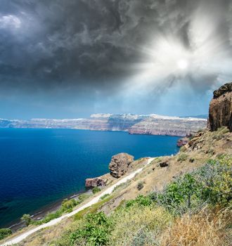 Stunning coast of Santorini in summer.