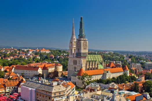 Zagreb cathedral panoramic aerial view, capital of Croatia