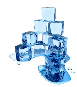 Stylized melting ice cubes on white background