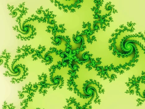 Digital computer graphic - rendering. PTterned fractal with spirals for design.