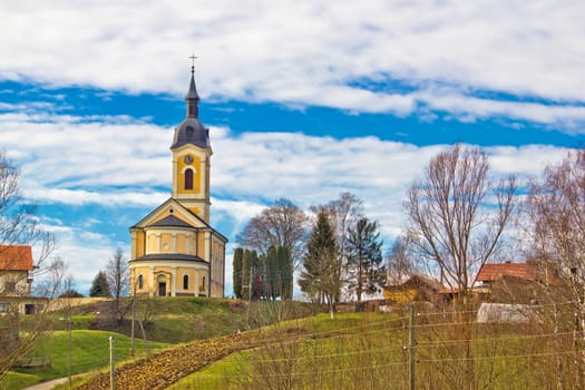 Catholic church on idyllic village hill, Sandrovac, Bilogora region, Croatia