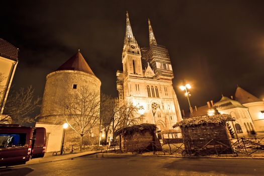 Zagreb cathedral night christmas view, Croatia