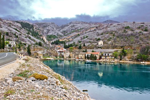 Old stone fishermen village Tribanj under Velebit  mountain, Croatia