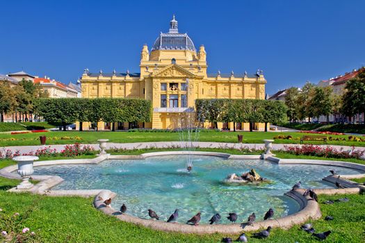 Colorful Zagreb park fountain scene , Croatia