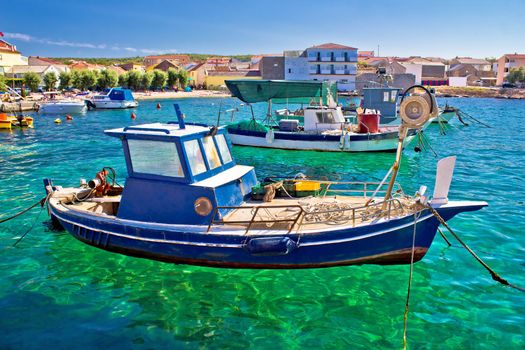 Fishing boat on turquoise sea, Razanac, Dalmatia, Croatia