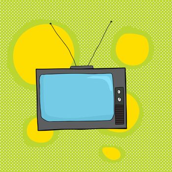 Retro television with antenna cartoon over green