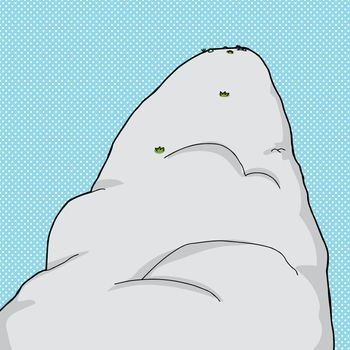 Single mountain peak cartoon with blue halftone background