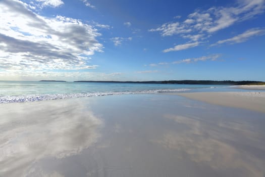 Beautiful beach and cloud reflections, Jervis Bay, Australia.  Beach b ackground