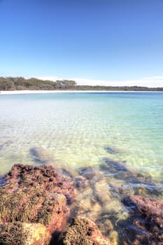 Beautiful idyllic clear waters at Green Patch Beach, Jervis Bay, Austrralia