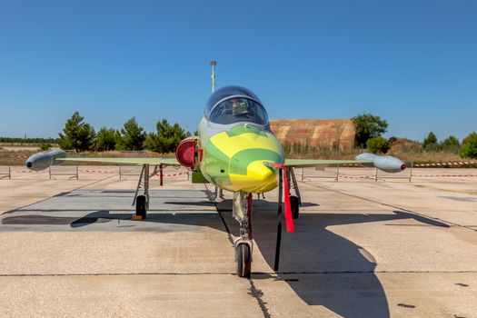 ALBACETE, SPAIN-JUN 23:  Aircraft Northrop F-5M taking part in a static exhibition on the open day of the airbase of Los Llanos on Jun 23, 2013, in Albacete, Spain