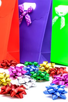 Lots of gift bags and loops of different colors
