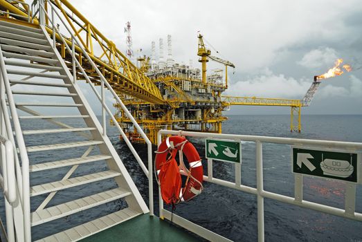 An offshore production platform in a Gulf of Thailand