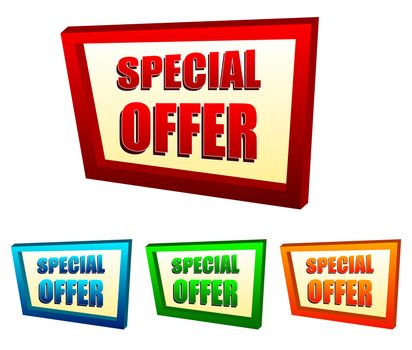special offer in 3d banners in four colors, business shopping concept
