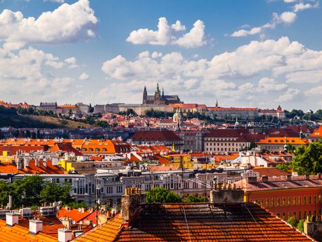 Hradcany and Prague Castle - view over rooftops from Vysehrad (Czech Republic)