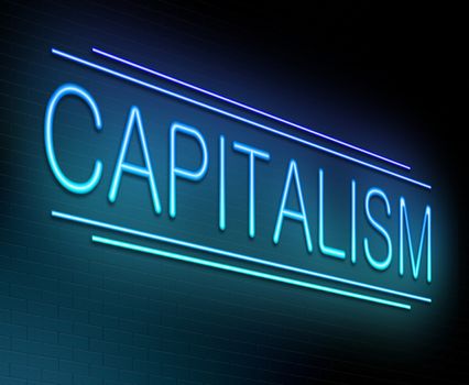 Illustration depicting an illuminated neon sign with a capitalism concept.
