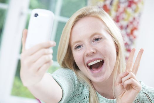 Teenage Girl Taking Selfie On Mobile Phone