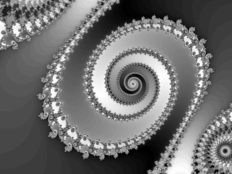 Digital computer graphic - rendering. Patterned fractal spiral in a grey colors for design.