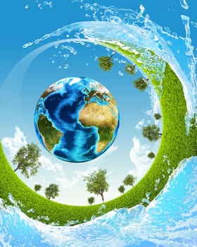 Earth, green grass and water. Elements of this image are furnished by NASA