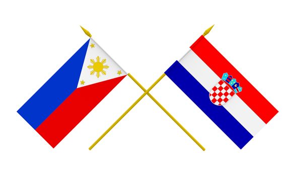 Flags of Croatia and Philippines, 3d render, isolated on white