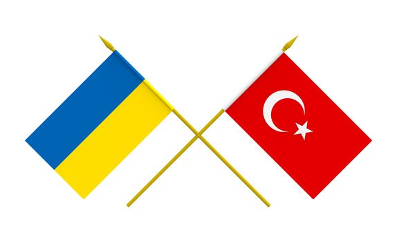 Flags of Ukraine and Turkey, 3d render, isolated on white