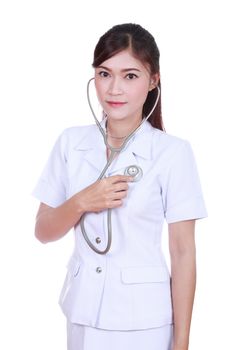 nurse with stethoscope isolated on white background