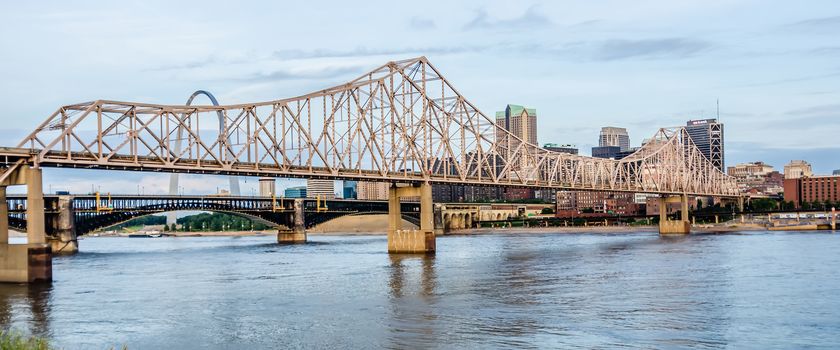 eads bridge, and martin luther king bridge as seen from the Mississippi River, in st louis, missouri