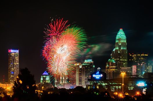 4th of july firework over charlotte skyline