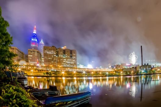 Cleveland downtown at twilight blue hour.