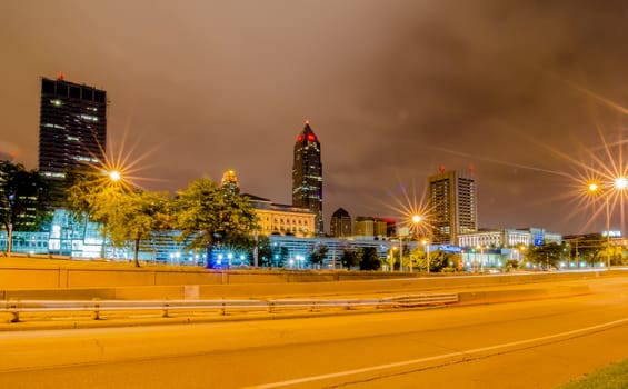 Cleveland downtown at twilight blue hour.