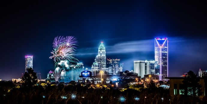 4th of july firework over charlotte skyline