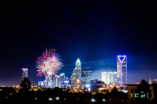 4th of july firework over charlotte skyline