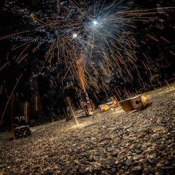 fireworks at home in a driveway