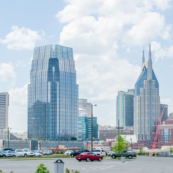 Nashville, Tennessee downtown skyline and streets