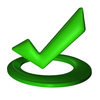 Glossy green Check mark on white background