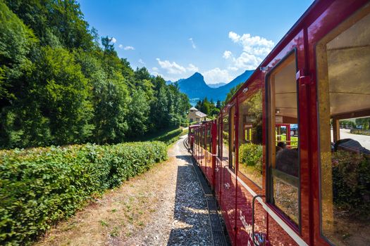 ST. WOLFGANG, AUSTRIA - AUGUST 6: Steam locomotive of a vintage cogwheel railway going to Schafberg Peak (1783m) on August 6, 2013 in St. Wolfgang.
