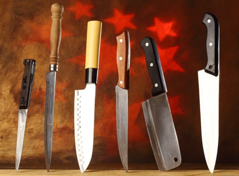 collection of various kitchen knives