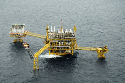 The gas flare is on the oil rig platform in the gulf of thailand