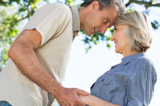 Tilt image of romantic couple looking at each other in park