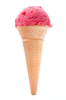 Strawberry flavored ice cream in a cone 