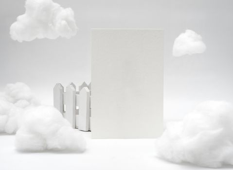 White texture blank name card on wood stand