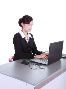 Business woman with a laptop - isolated on white background