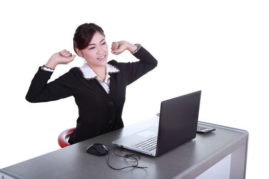 business woman relax in office. Isolated on white background