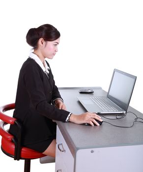 Business woman with a laptop - isolated on white background