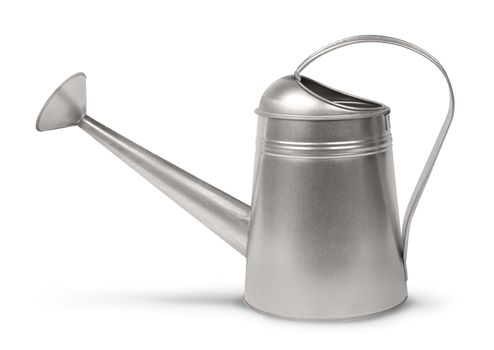Classic galvanised metal retro watering can isolated on white